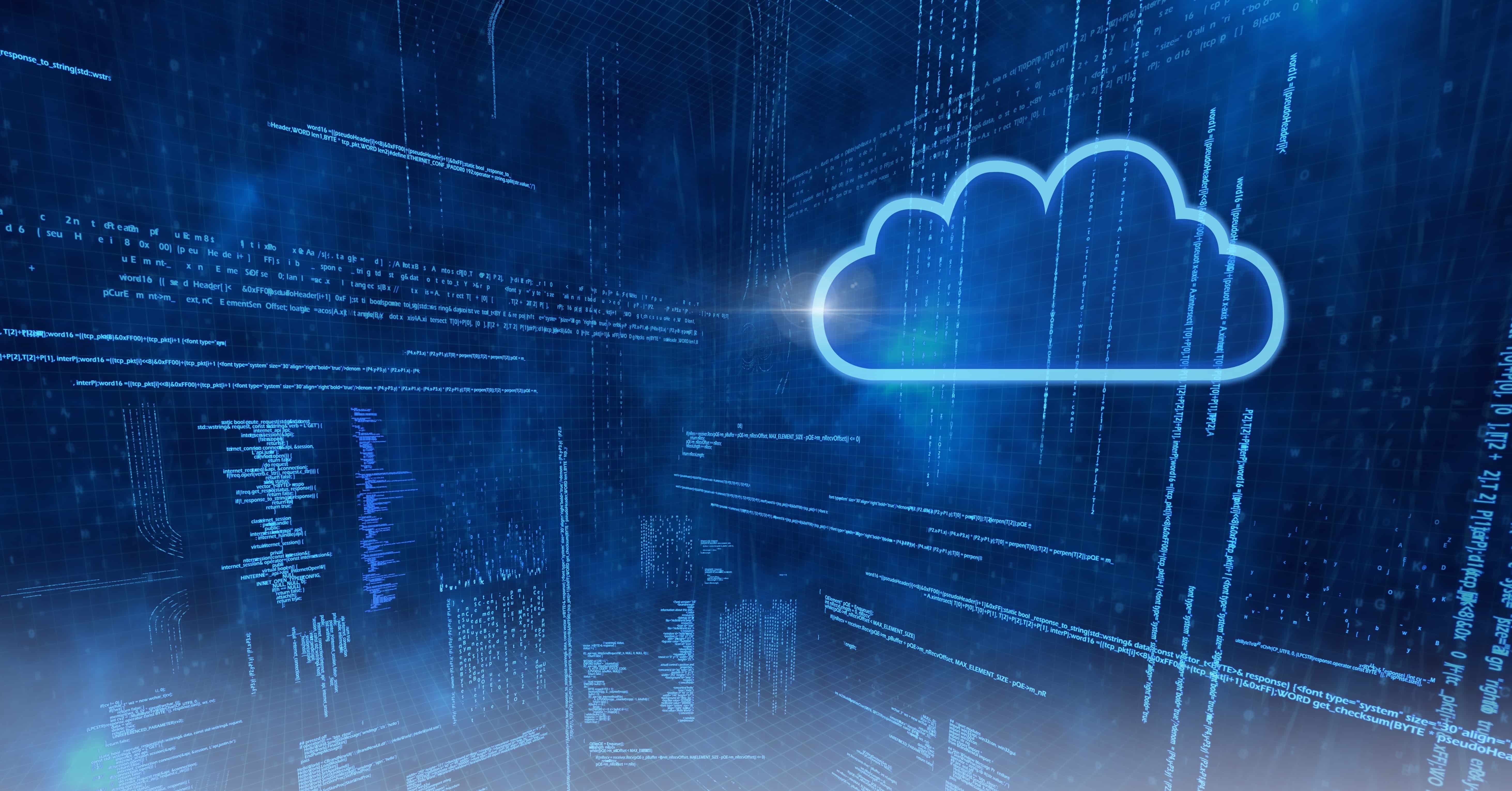 cloud icon with blue technology matrix background